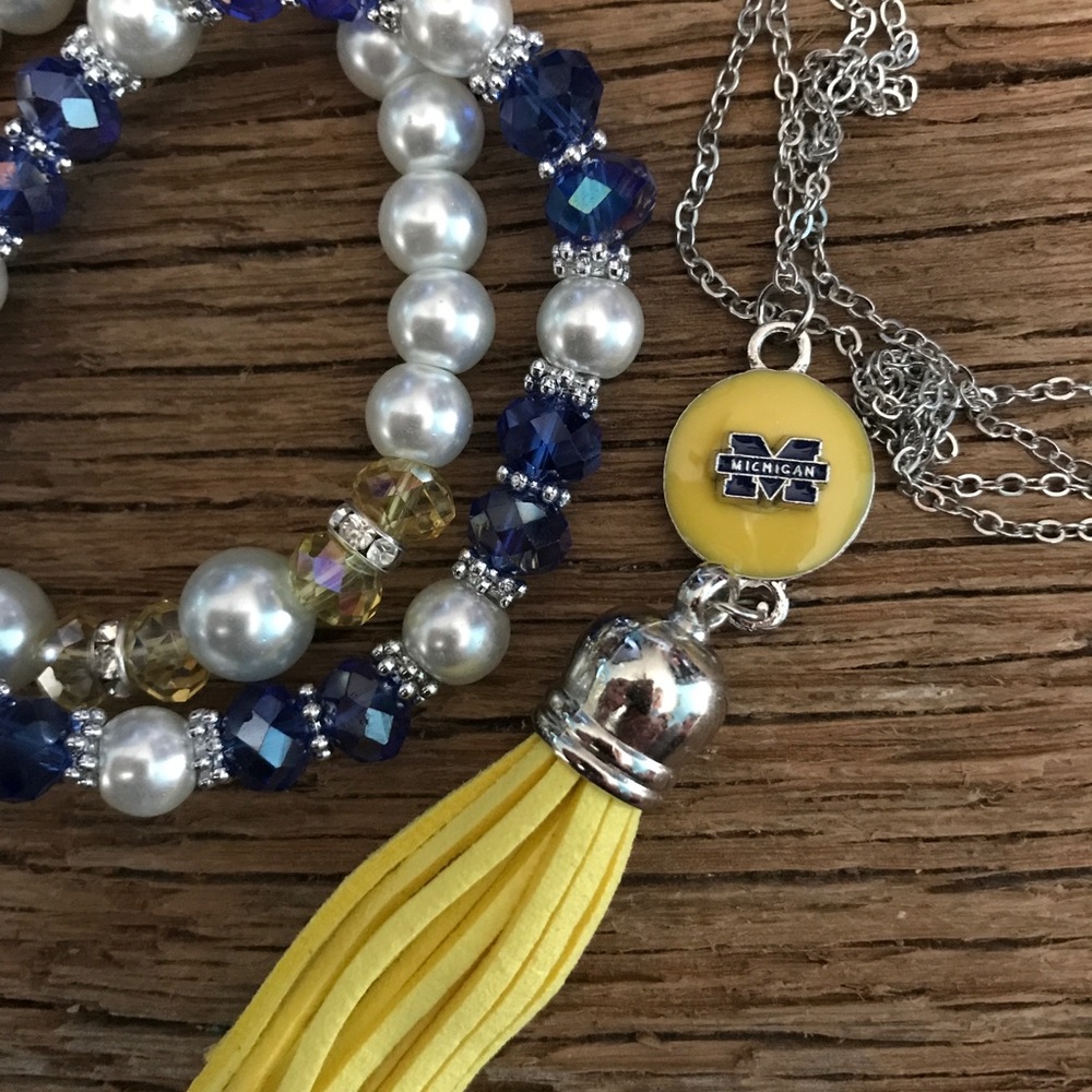 Michigan Wolverines tassel necklace and bracelets
